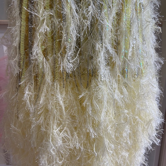 ASOS EDITION sequin cami mini dress with faux feather hem in lemon - Picture 5 of 8